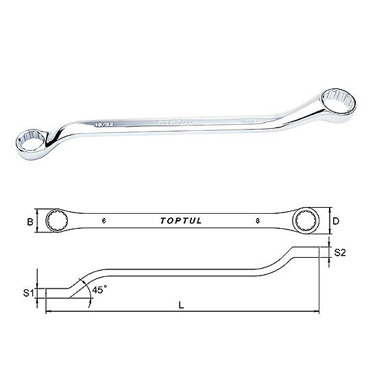 Cheie inelara cotita 45 grade in inch 11/16x3/4