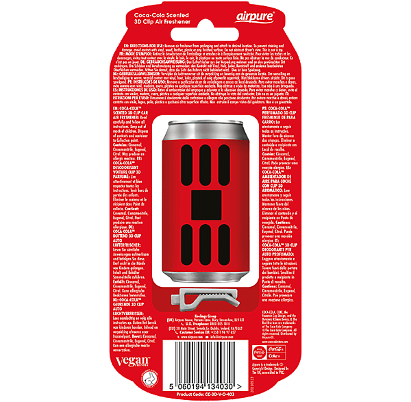 AIRPURE Odorizant auto, cutie de sifon 3D, Coca Cola original