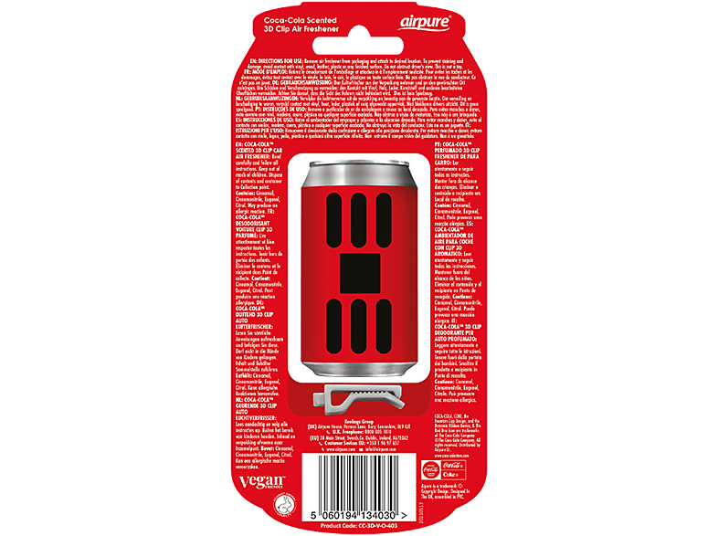 AIRPURE Odorizant auto, cutie de sifon 3D, Coca Cola original