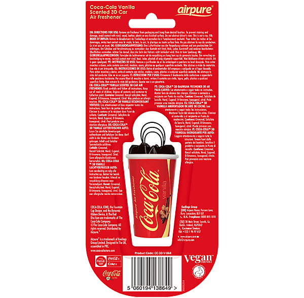 AIRPURE Odorizant pentru mașină, ceașcă 3D, Coca-Cola vanilie