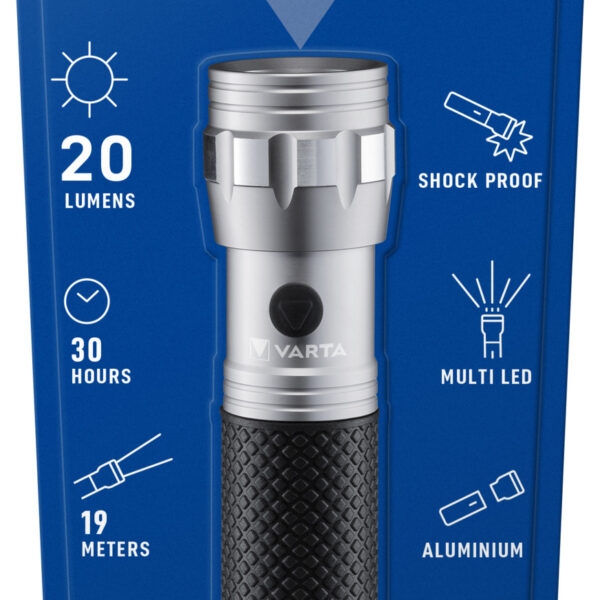 Lanterna LED Varta Brite Essential F10, 20 lm, 3xAAA, Aluminiu/cauciuc