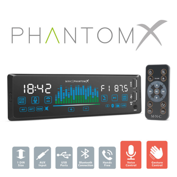 A doua imagine a Player auto „PhantomX” - 1 DIN - 4 x 50 W - versiune gestuala - BT - MP3 - AUX - USB