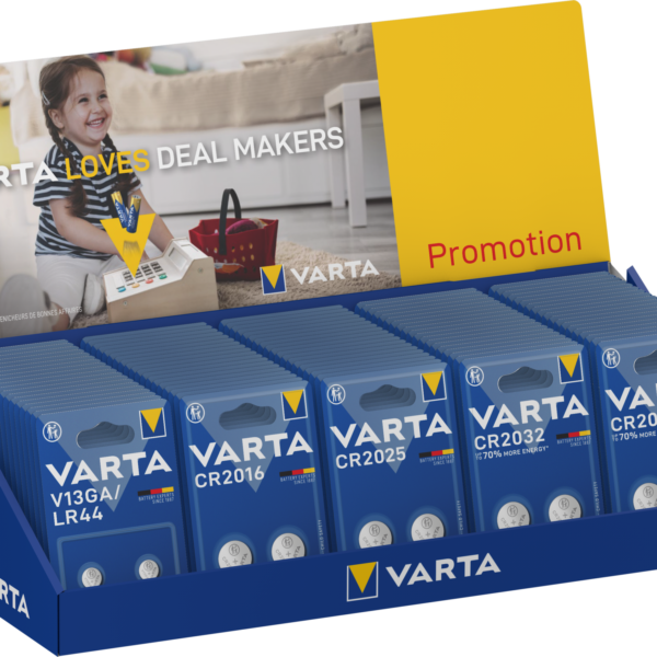Stand echipat cu microbaterii VARTA - 100 bucati