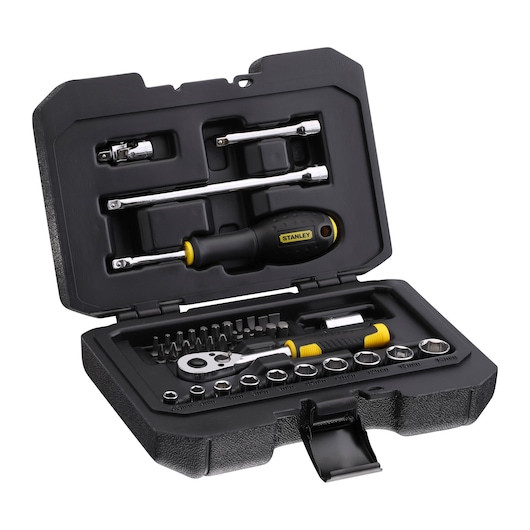 Set de clicheți cu 72 de dinți și chei tubulare STANLEY® 1/4 in., cu accesorii, 38 buc.