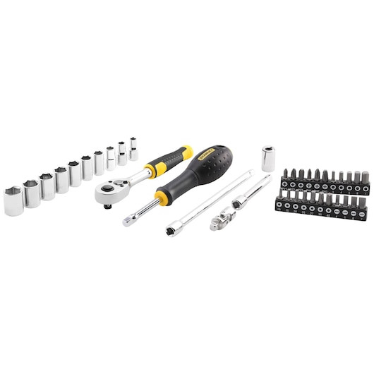 A doua imagine a Set de clicheți cu 72 de dinți și chei tubulare STANLEY® 1/4 in., cu accesorii, 38 buc.