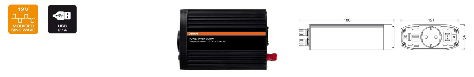 A doua imagine a Invertor Osram POWERinvert Modified Sine Wave Inverter 12V DC 300W