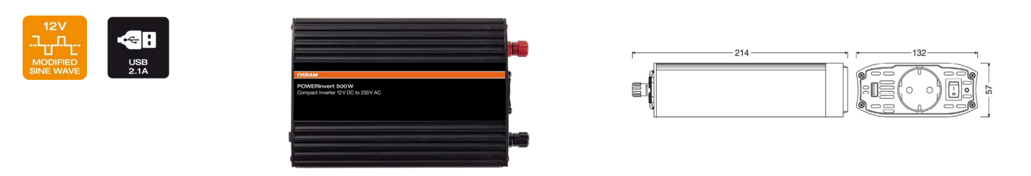 A doua imagine a Invertor Osram POWERinvert Modified Sine Wave Inverter 12V DC 500W