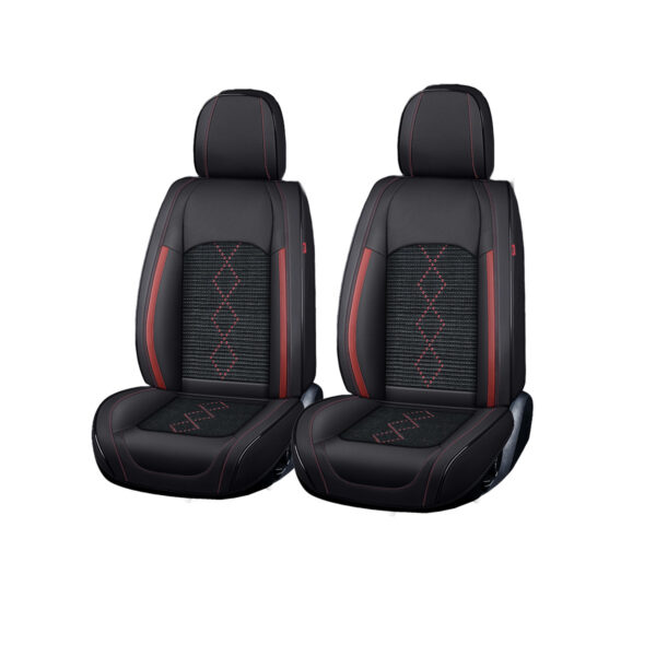 Huse auto premium 5 locuri Carguard Deluxe piele ecologică perforată și textil - negru - rosu închis
