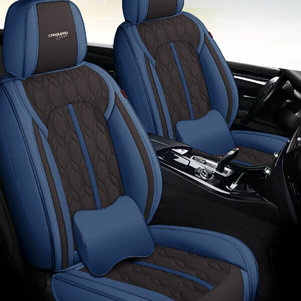 A doua imagine a Huse auto premium 5 locuri Carguard Deluxe piele ecologică perforată - albastru inchis - negru