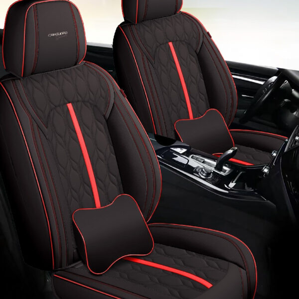 A doua imagine a Huse auto premium 5 locuri Carguard Deluxe piele ecologică perforată - negru - rosu