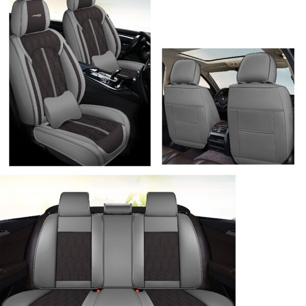 A doua imagine a Huse auto premium 5 locuri Carguard Deluxe piele ecologică perforată - gri - negru