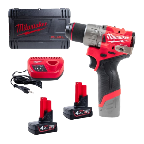 Mașină de găurit/înșurubat Milwaukee M12FPD2-402X, cu percuție M12 FUEL™ subcompactă, 2 x acumulator M12 B4, 1 x încărcător C12 C, 1 x cutie HD