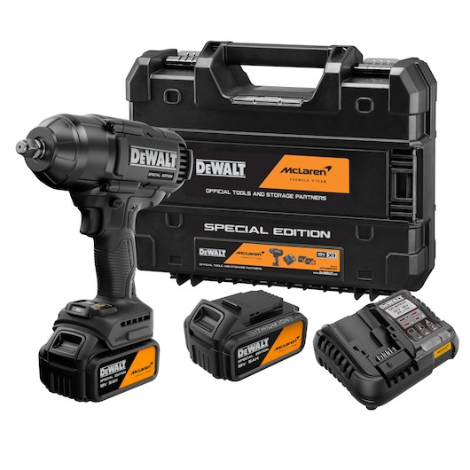 Cheie cu impact DEWALT® x McLaren F1 Team 18V XR® fără perii, inel de reținere de 1/2", cu cuplu ridicat - 2 acumulatori de 5Ah