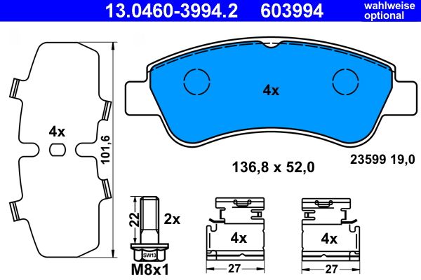 A doua imagine a Set plăcuțe frână ATE 13.0460-3994.2 față