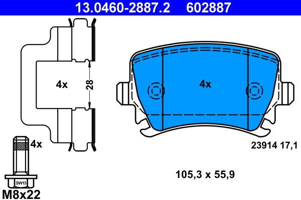 Set plăcuțe frână ATE 13.0460-2887.2 spate